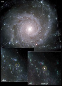 M74 Composite showing the Supernova Star