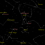 Orion Map showing Betelgeuse, also voted most likely to explode, any day!